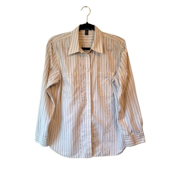 Lauren Jeans Company Ralph Lauren  Cream Striped Button Down Shirt - Picture 1 of 5
